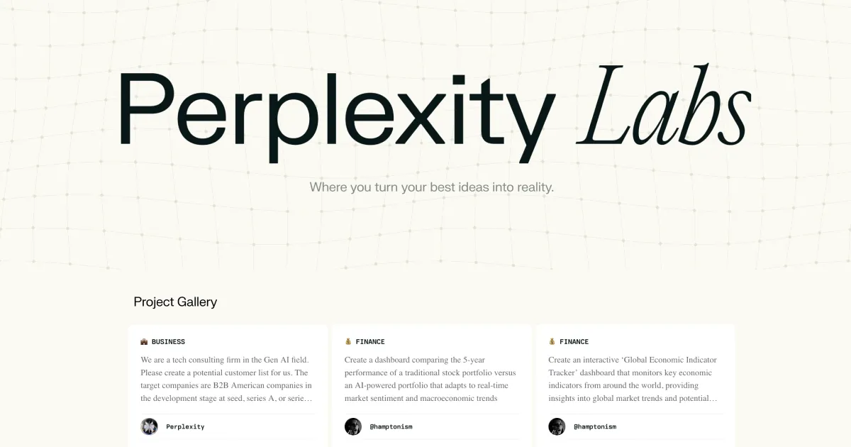 Cosmico - Perplexity Labs lets users create reports and dashboards